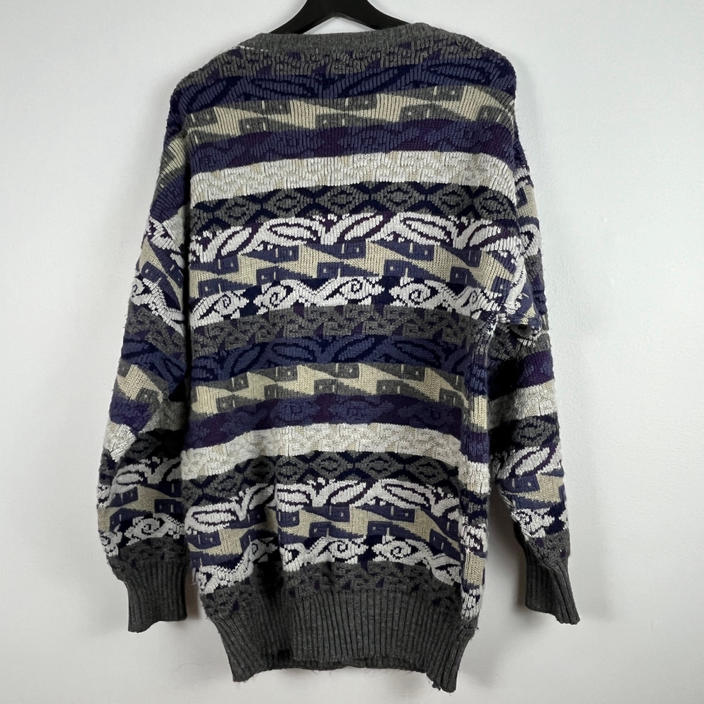 Vintage Lumière cardigan grandpa sweater men size M gray purple - Picture 2 of 11